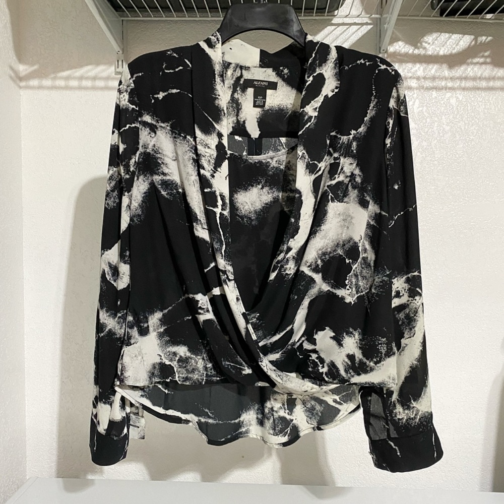 ALFANI Long Sleeve Faux Wrap Blouse